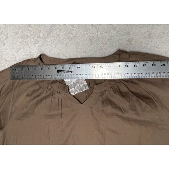 New Kate Quinn Size XXL Organic Cotton Split-Neck Tunic Blouse Lagenlook Brown - Picture 5 of 8